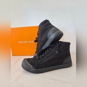NEW Rocket Dog Jazzin High Top Sneakers Black Canvas Zip School Skater Women 7.5
